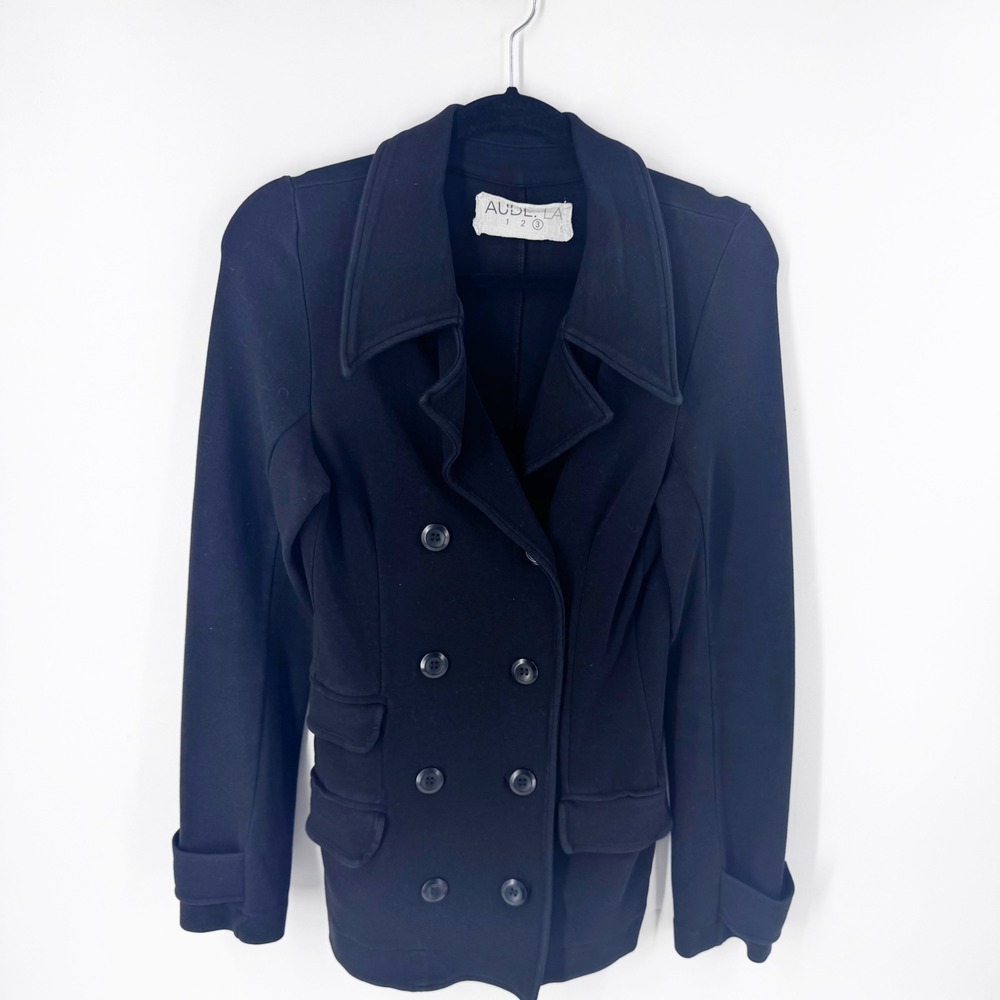 AUDE LA Black Double Breasted Blazer Jacket Women‎ Size 2 Peplum Style